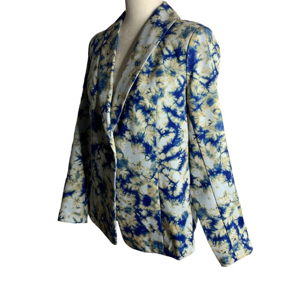 LOGO Julia Tie Dye Unlined Blazer XS Blue Ponte Knit Button Stretch Pockets NEW - Picture 3 of 6